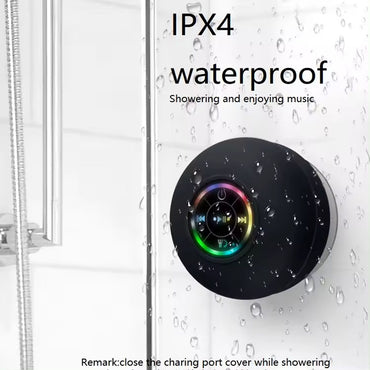 IPX4 Waterproof Bluetooth Shower Speaker with Suction Cup & LED Lights - Hands-Free Calling(black)