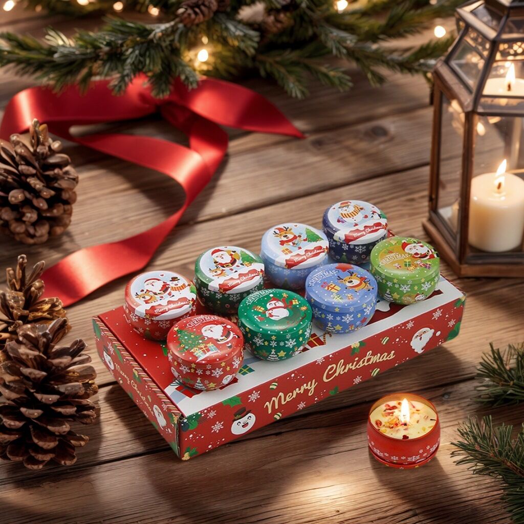 Christmas gift Aussie Christmas Scented Candle Set – 8-Piece Tin Candles with Festive Scents & Designs for Holiday Cheer