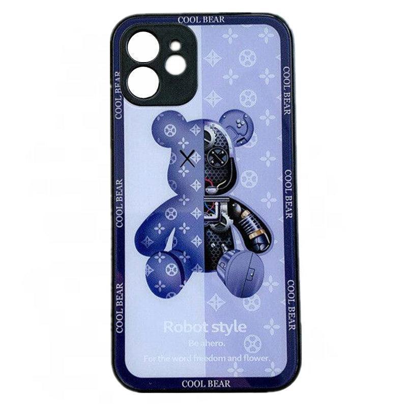 For iPhone 13 Pro Max 12 11XS XR Luxury Cool Bear Shockproof Glass Case Purple - iPhone XS