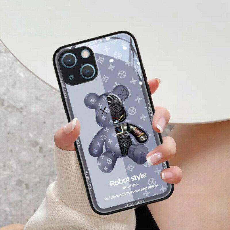 For iPhone 13 Pro Max 12 11XS XR Luxury Cool Bear Shockproof Glass Case Purple - iPhone XS