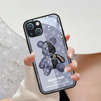 For iPhone 13 Pro Max 12 11XS XR Luxury Cool Bear Shockproof Glass Case Purple - iPhone XS