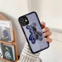 For iPhone 13 Pro Max 12 11XS XR Luxury Cool Bear Shockproof Glass Case Purple - iPhone XS