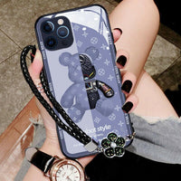 For iPhone 13 Pro Max 12 11XS XR Luxury Cool Bear Shockproof Glass Case Purple - iPhone XS