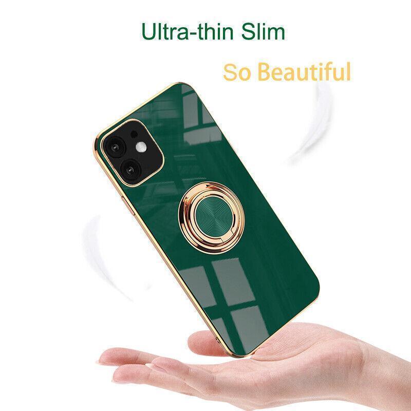 Fruit Green Luxury Shockproof Silicone Ring Case Stand Cover for iPhone 14 13 12 Pro Max - iPhone 13 Pro Max