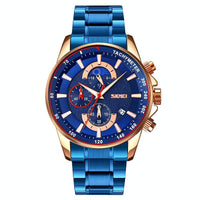Stainless Steel Men Moonphase Watch with Date - Gold Blue