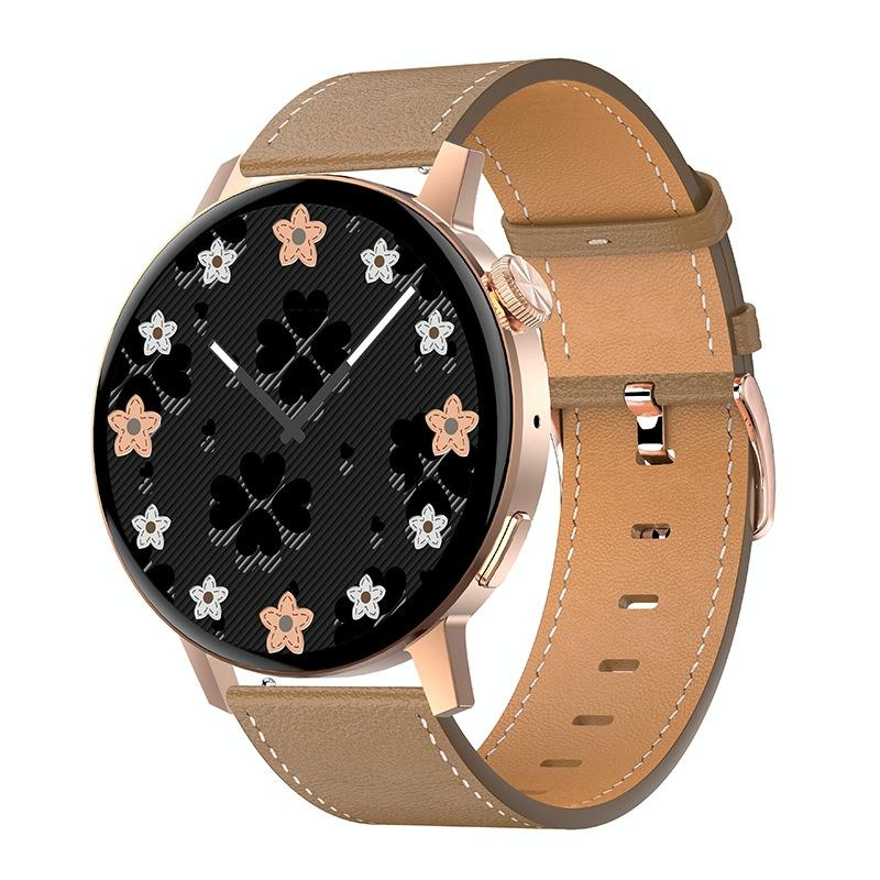 Smart Leather Watch With Colour Screen - Silver
