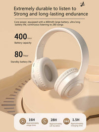 Blue Wireless Headphones - 400mAh, 16H Playtime, SD Card & Aux Support