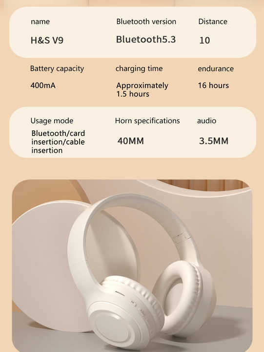 Blue Wireless Headphones - 400mAh, 16H Playtime, SD Card & Aux Support