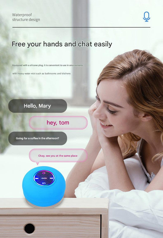 IPX4 Waterproof Bluetooth Shower Speaker with Suction Cup & LED Lights - Hands-Free Calling(black)