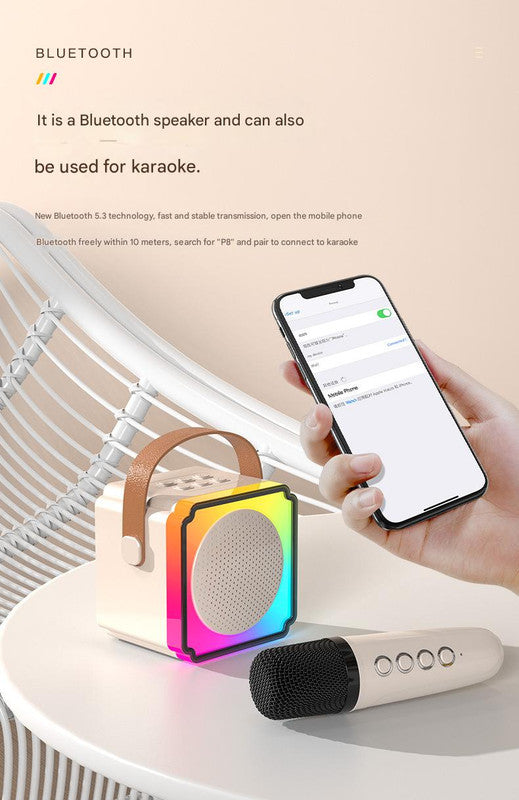 Blue Fun Portable Party Speaker - Karaoke Machine with Two Wireless Microphones and Voice Effects