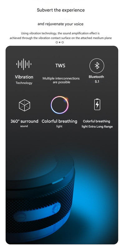 Blue Bone Conduction Vibration Bluetooth Speaker - TWS Stereo, LED, Surface Sound