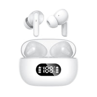 White ProBeat X5 TWS Earbuds: Bluetooth 5.3, LED Smart Display Case, Intuitive Touch Controls, Extended Playtime