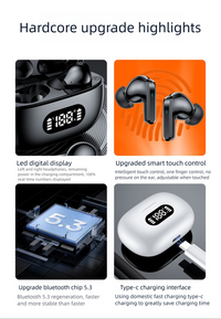 White ProBeat X5 TWS Earbuds: Bluetooth 5.3, LED Smart Display Case, Intuitive Touch Controls, Extended Playtime