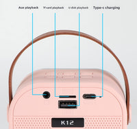 Beige double wheat Portable Mini Karaoke Machine with Wireless Microphone - Bluetooth Speaker for Kids & Adults